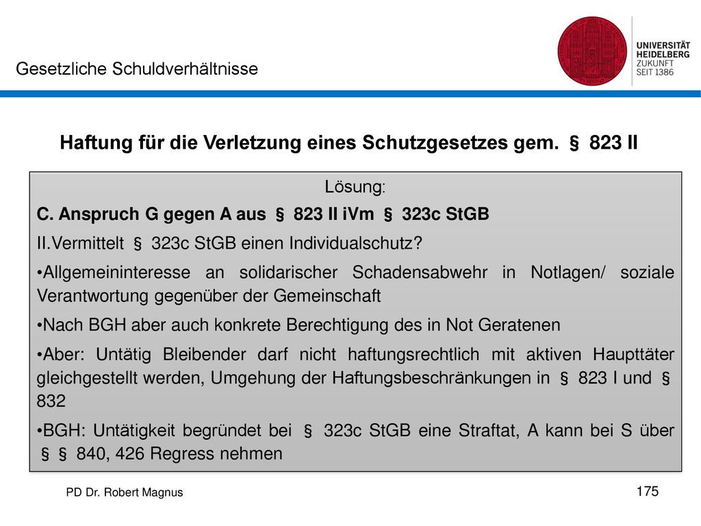 Haftung für die Verletzung eines Schutzgesetzes gem. § 823 II