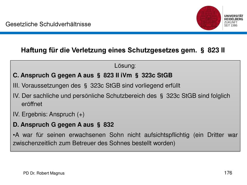 Haftung für die Verletzung eines Schutzgesetzes gem. § 823 II