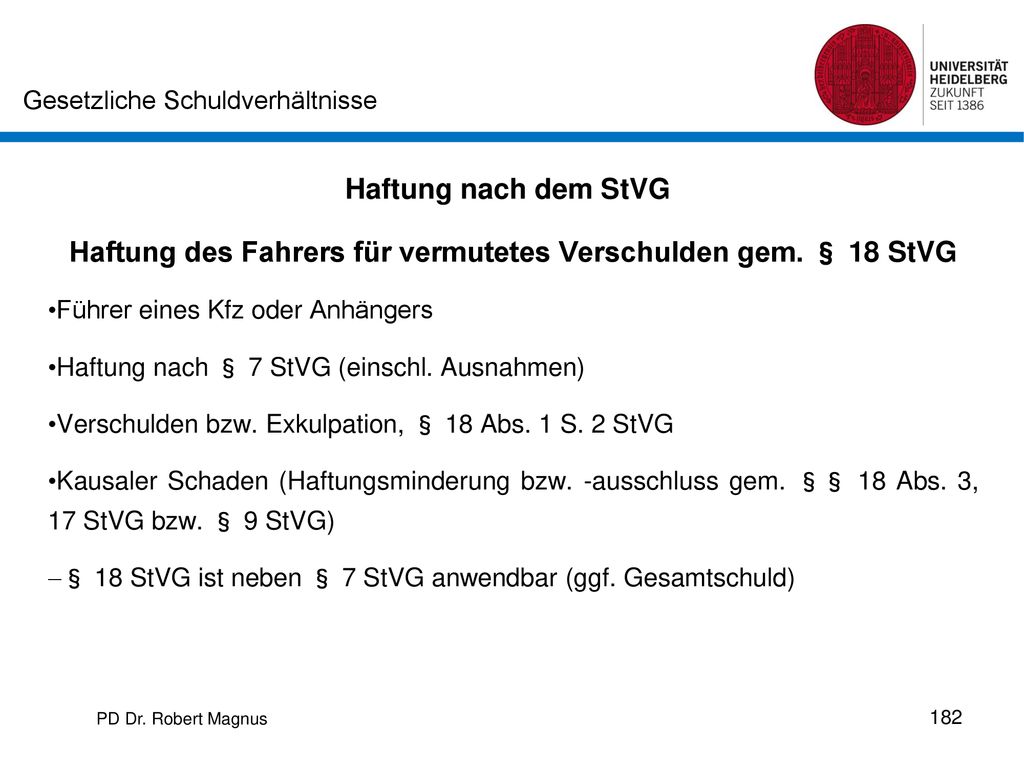 Haftung des Fahrers für vermutetes Verschulden gem. § 18 StVG