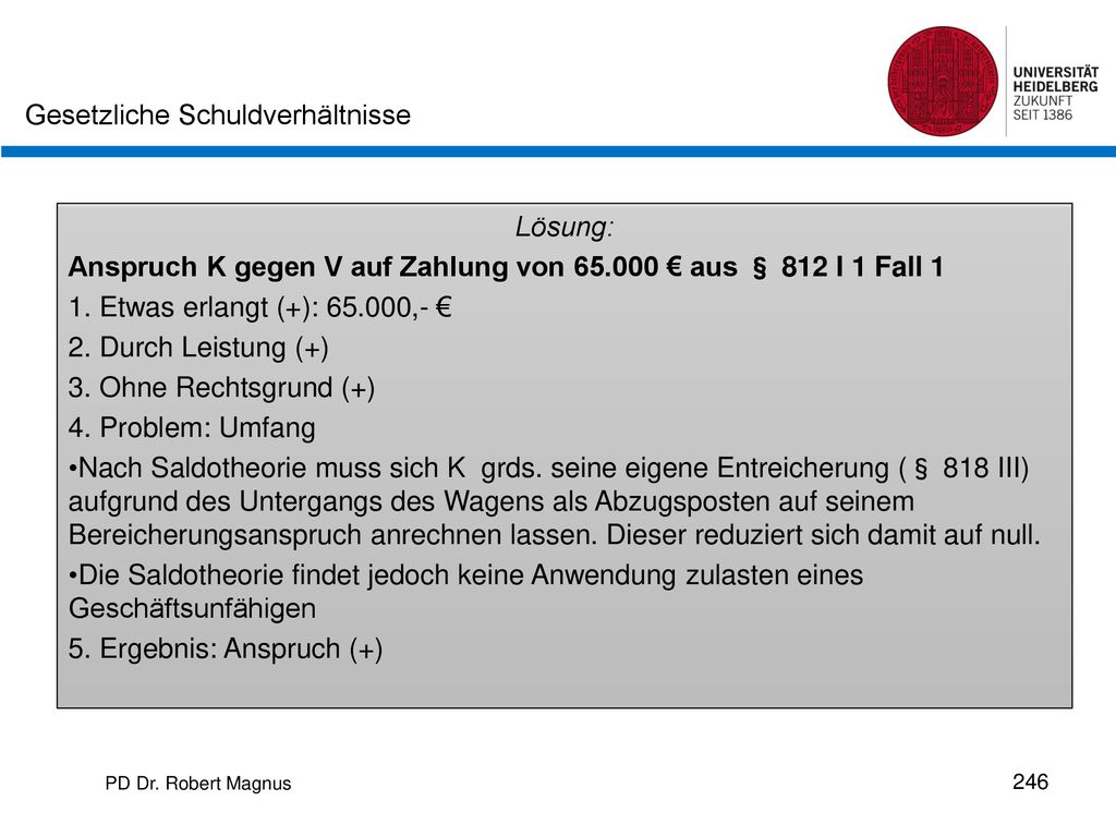Anspruch K gegen V auf Zahlung von € aus § 812 I 1 Fall 1