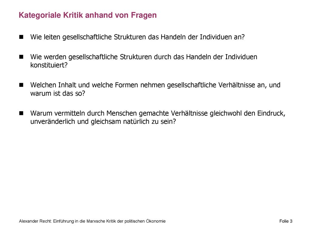 Kategoriale Kritik anhand von Fragen