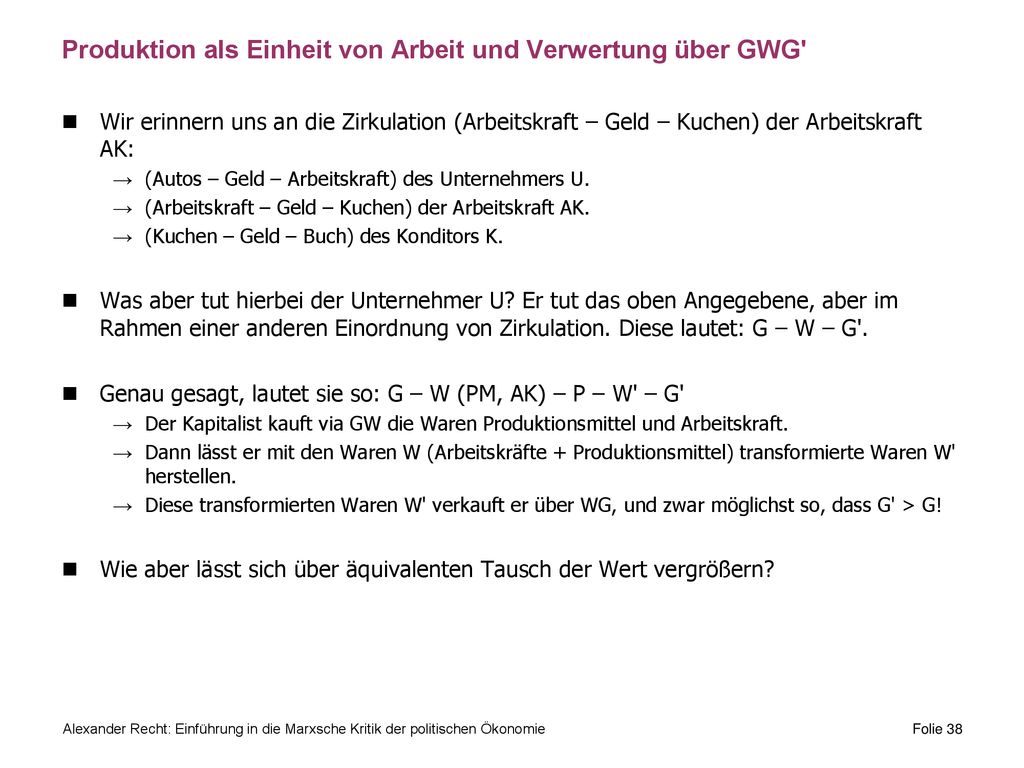 Produktion als Einheit von Arbeit und Verwertung über GWG