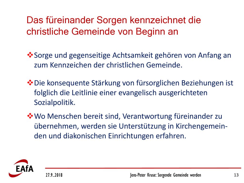 Das füreinander Sorgen kennzeichnet die christliche Gemeinde von Beginn an