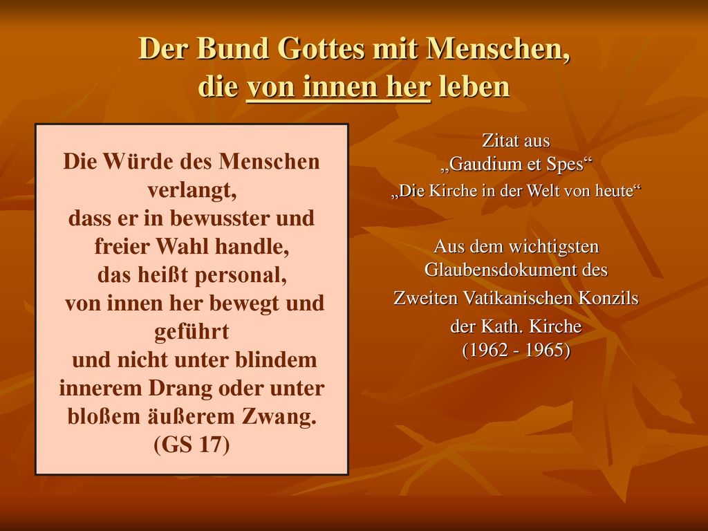 Der Bund Gottes mit Menschen, die von innen her leben