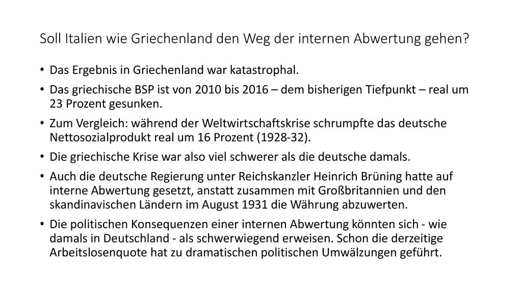 Soll Italien wie Griechenland den Weg der internen Abwertung gehen