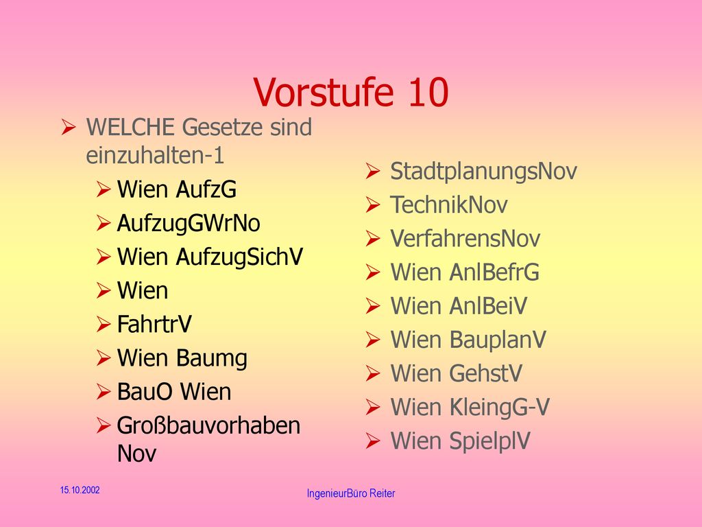 Vorstufe 10 WELCHE Gesetze sind einzuhalten-1 Wien AufzG AufzugGWrNo