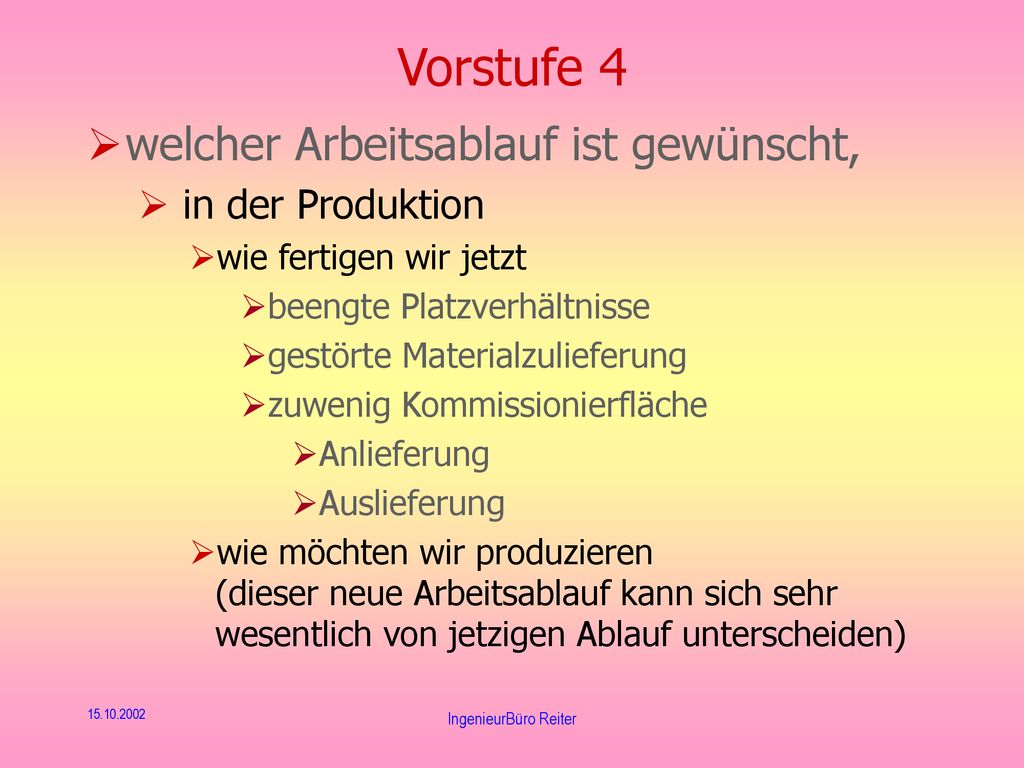 Vorstufe 4 welcher Arbeitsablauf ist gewünscht, in der Produktion