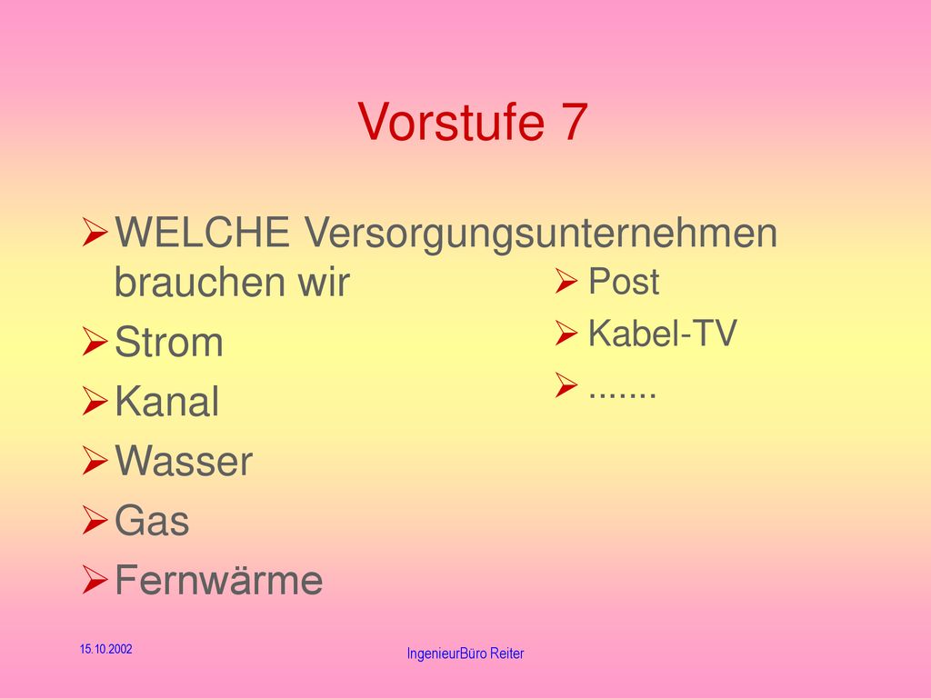 Vorstufe 7 WELCHE Versorgungsunternehmen brauchen wir Strom Kanal
