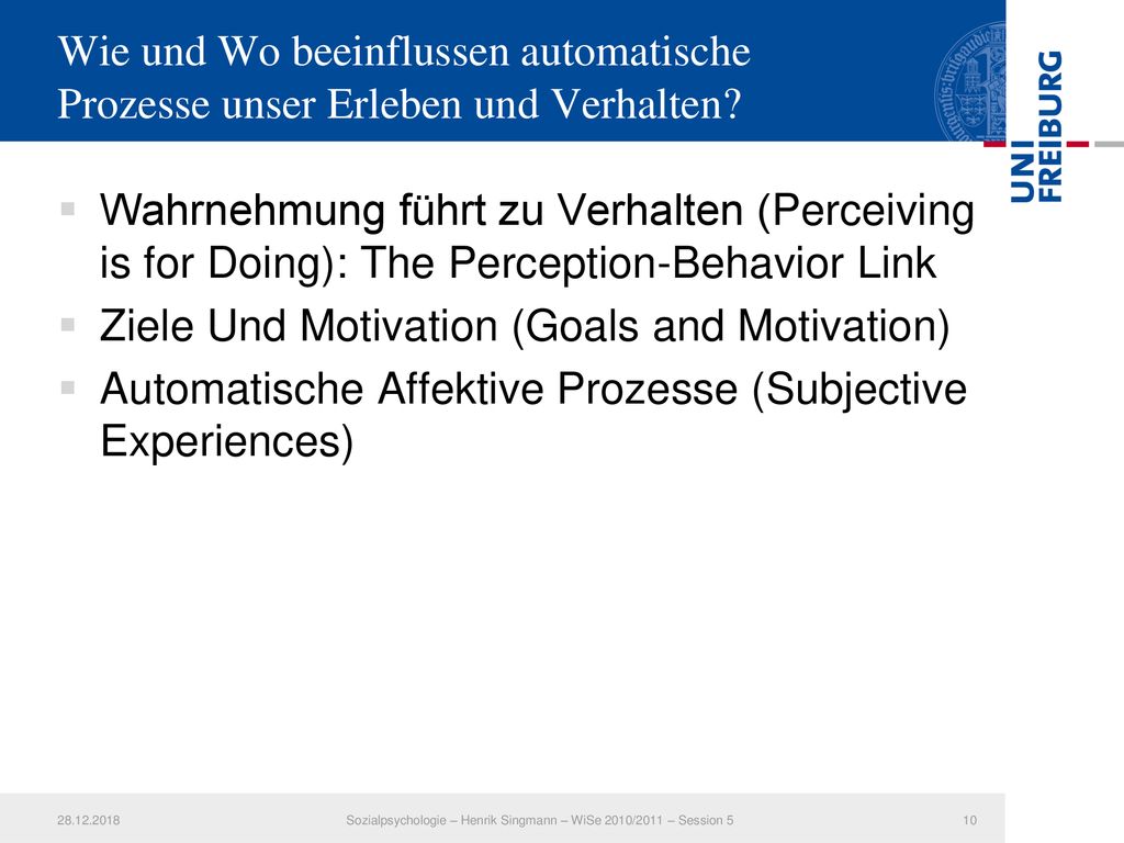 Sozialpsychologie – Henrik Singmann – WiSe 2010/2011 – Session 5