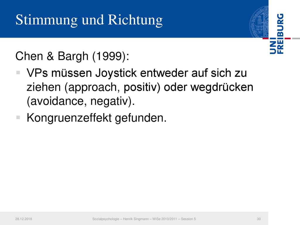Sozialpsychologie – Henrik Singmann – WiSe 2010/2011 – Session 5