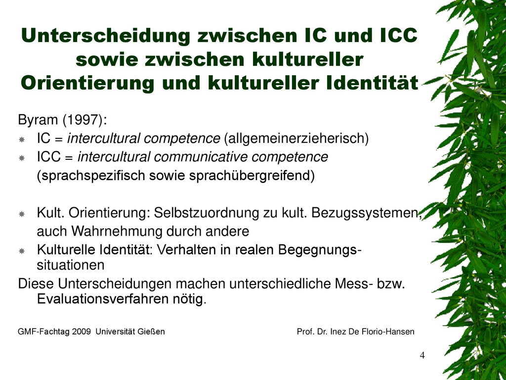 Unterscheidung zwischen IC und ICC sowie zwischen kultureller Orientierung und kultureller Identität