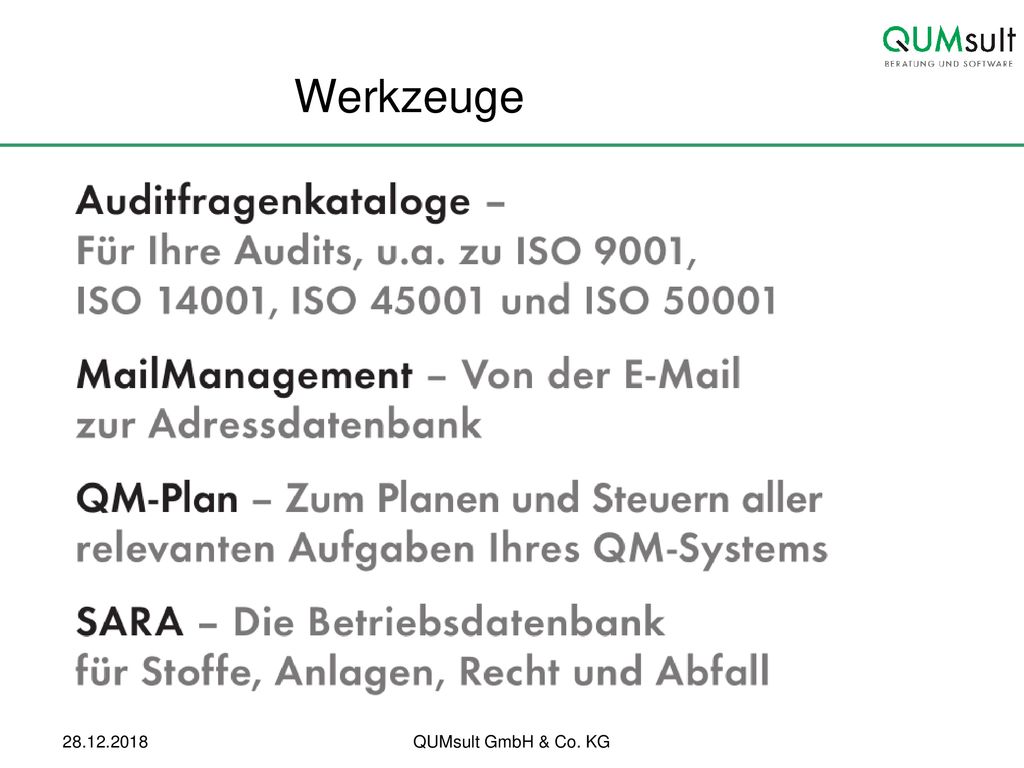 Werkzeuge Auditfragenkataloge Stetige Übersicht über alle Mitarbeiter.