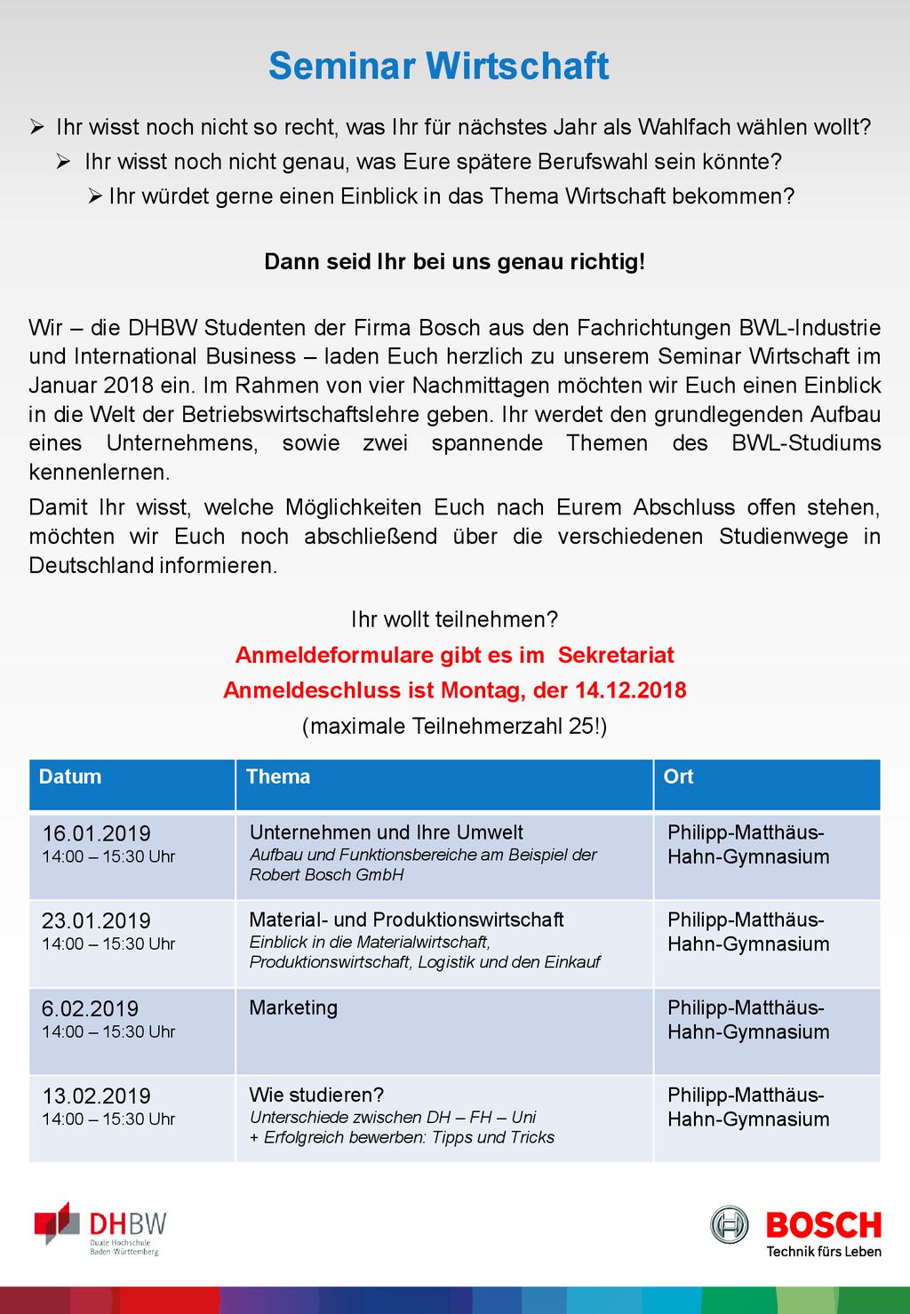 Seminar Wirtschaft Ihr wisst noch nicht so recht, was Ihr für nächstes Jahr als Wahlfach wählen wollt