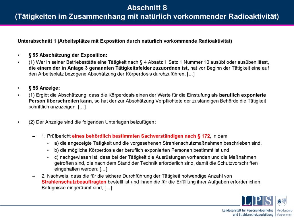 Abschnitt 8 (Tätigkeiten im Zusammenhang mit natürlich vorkommender Radioaktivität)