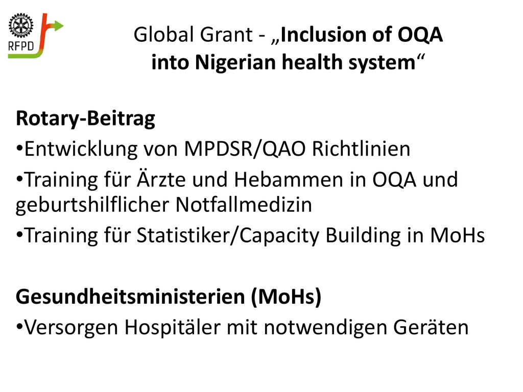 Global Grant - „Inclusion of OQA into Nigerian health system