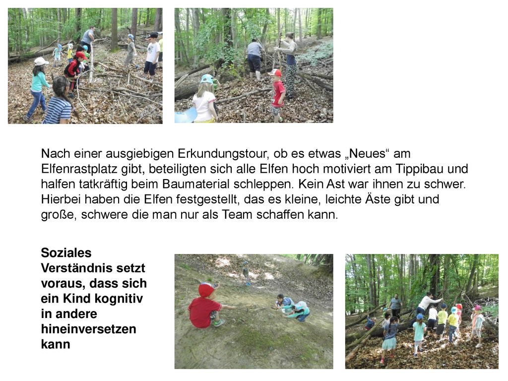Nach einer ausgiebigen Erkundungstour, ob es etwas „Neues am Elfenrastplatz gibt, beteiligten sich alle Elfen hoch motiviert am Tippibau und halfen tatkräftig beim Baumaterial schleppen. Kein Ast war ihnen zu schwer. Hierbei haben die Elfen festgestellt, das es kleine, leichte Äste gibt und große, schwere die man nur als Team schaffen kann.