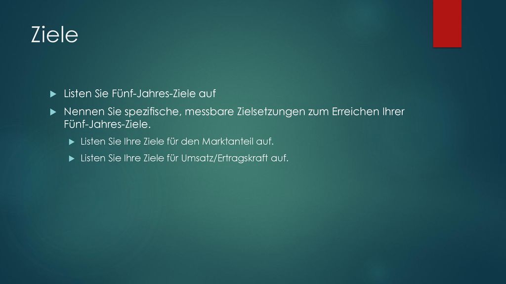 Ziele Listen Sie Fünf-Jahres-Ziele auf