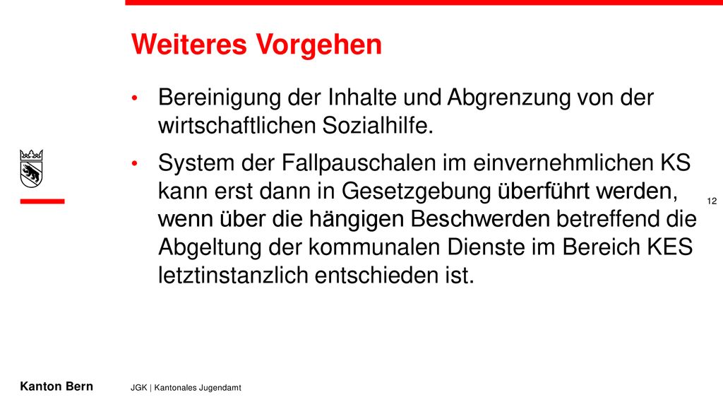 Weiteres Vorgehen Bereinigung der Inhalte und Abgrenzung von der wirtschaftlichen Sozialhilfe.