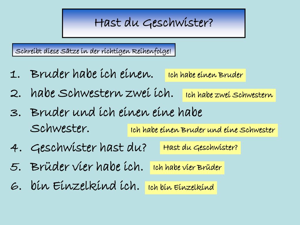 habe Schwestern zwei ich. Bruder und ich einen eine habe Schwester.