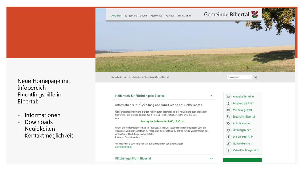 Neue Homepage mit Infobereich. Flüchtlingshilfe in. Bibertal: Informationen. Downloads. Neuigkeiten.