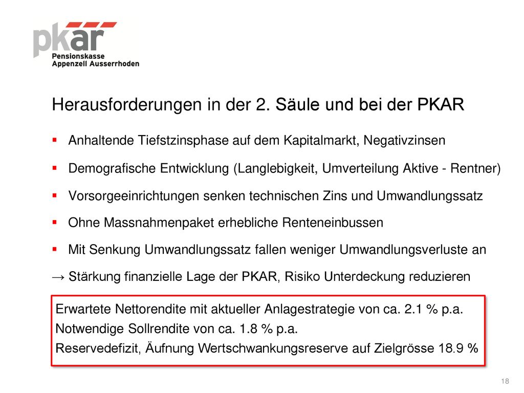 Herausforderungen in der 2. Säule und bei der PKAR