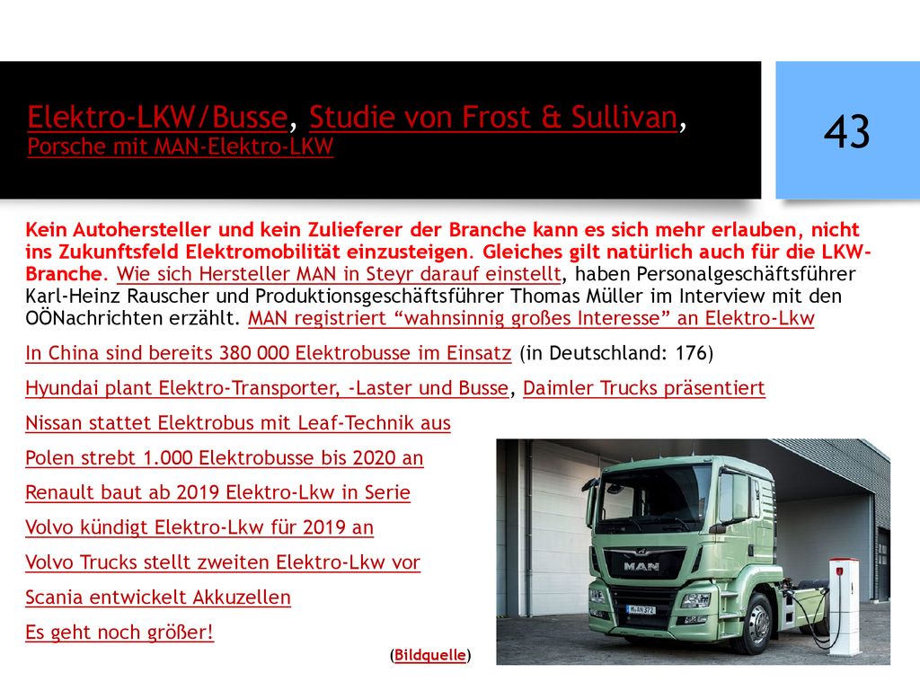 Elektro-LKW/Busse, Studie von Frost & Sullivan, Porsche mit MAN-Elektro-LKW