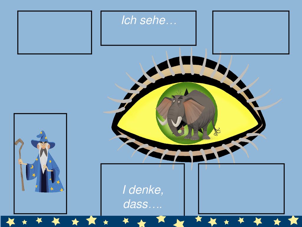 Ich sehe… The image is animated to appear on mouse click I denke, dass….