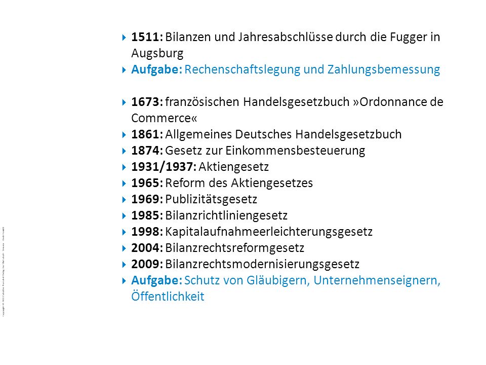 … 1511: Bilanzen und Jahresabschlüsse durch die Fugger in Augsburg. Aufgabe: Rechenschaftslegung und Zahlungsbemessung.
