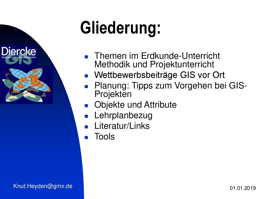 Gliederung: Themen im Erdkunde-Unterricht Methodik und Projektunterricht. Wettbewerbsbeiträge GIS vor Ort.