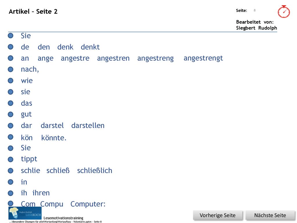Sie de den denk denkt an ange angestre angestren angestreng