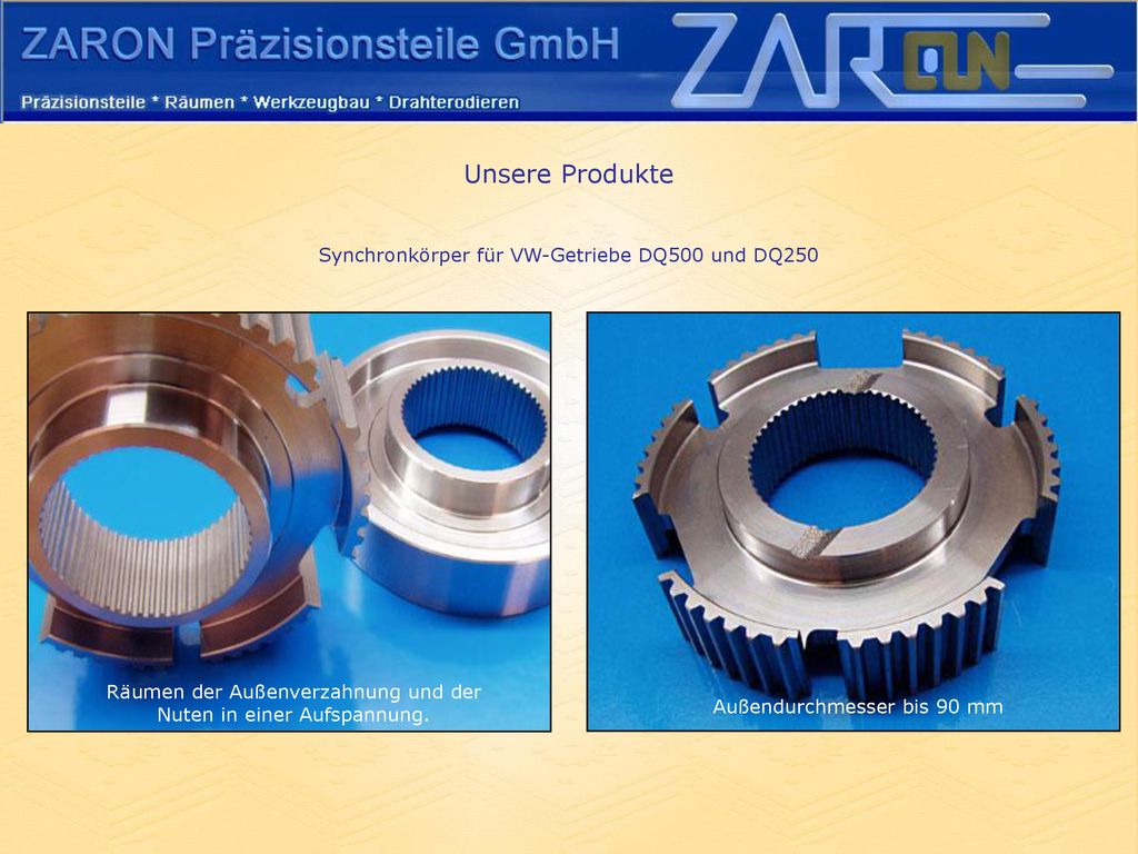 Unsere Produkte Synchronkörper für VW-Getriebe DQ500 und DQ250