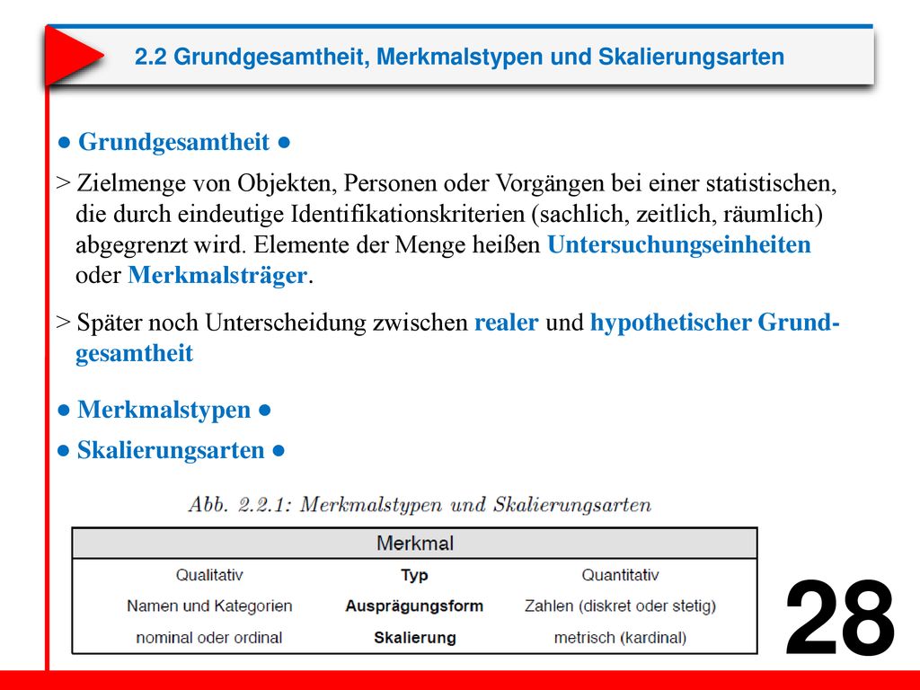 2.2 Grundgesamtheit, Merkmalstypen und Skalierungsarten