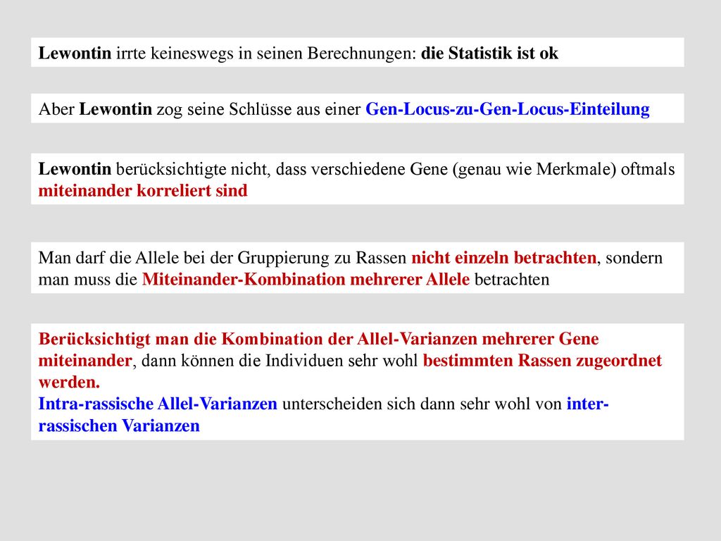 Lewontin irrte keineswegs in seinen Berechnungen: die Statistik ist ok