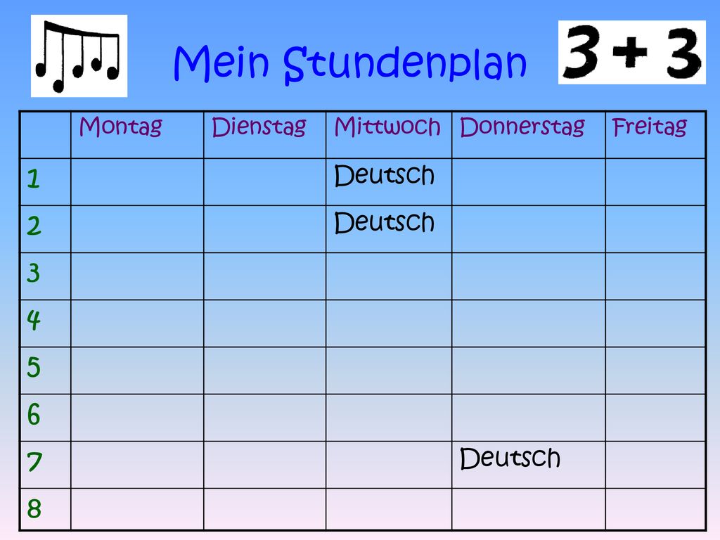 Mein Stundenplan Deutsch Montag Dienstag Mittwoch