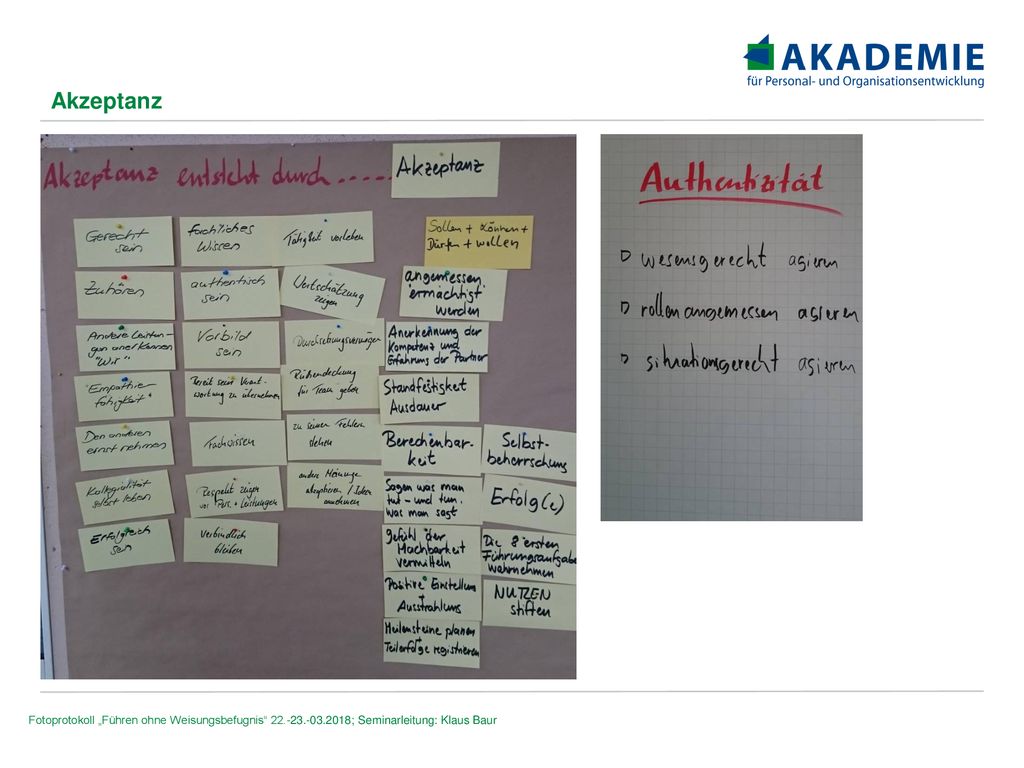 Akzeptanz Fotoprotokoll „Führen ohne Weisungsbefugnis ; Seminarleitung: Klaus Baur