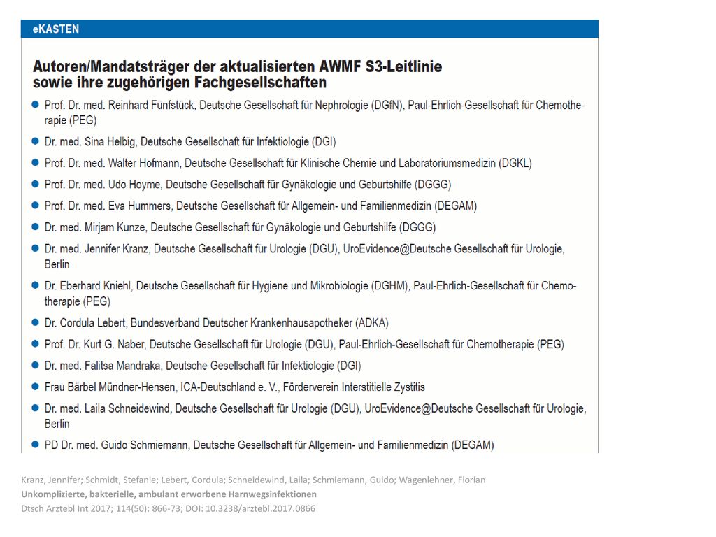 Kranz, Jennifer; Schmidt, Stefanie; Lebert, Cordula; Schneidewind, Laila; Schmiemann, Guido; Wagenlehner, Florian