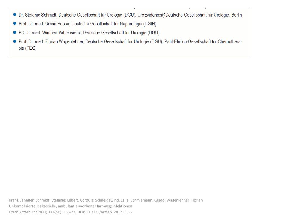Kranz, Jennifer; Schmidt, Stefanie; Lebert, Cordula; Schneidewind, Laila; Schmiemann, Guido; Wagenlehner, Florian