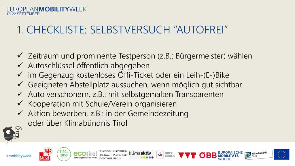1. Checkliste: Selbstversuch Autofrei