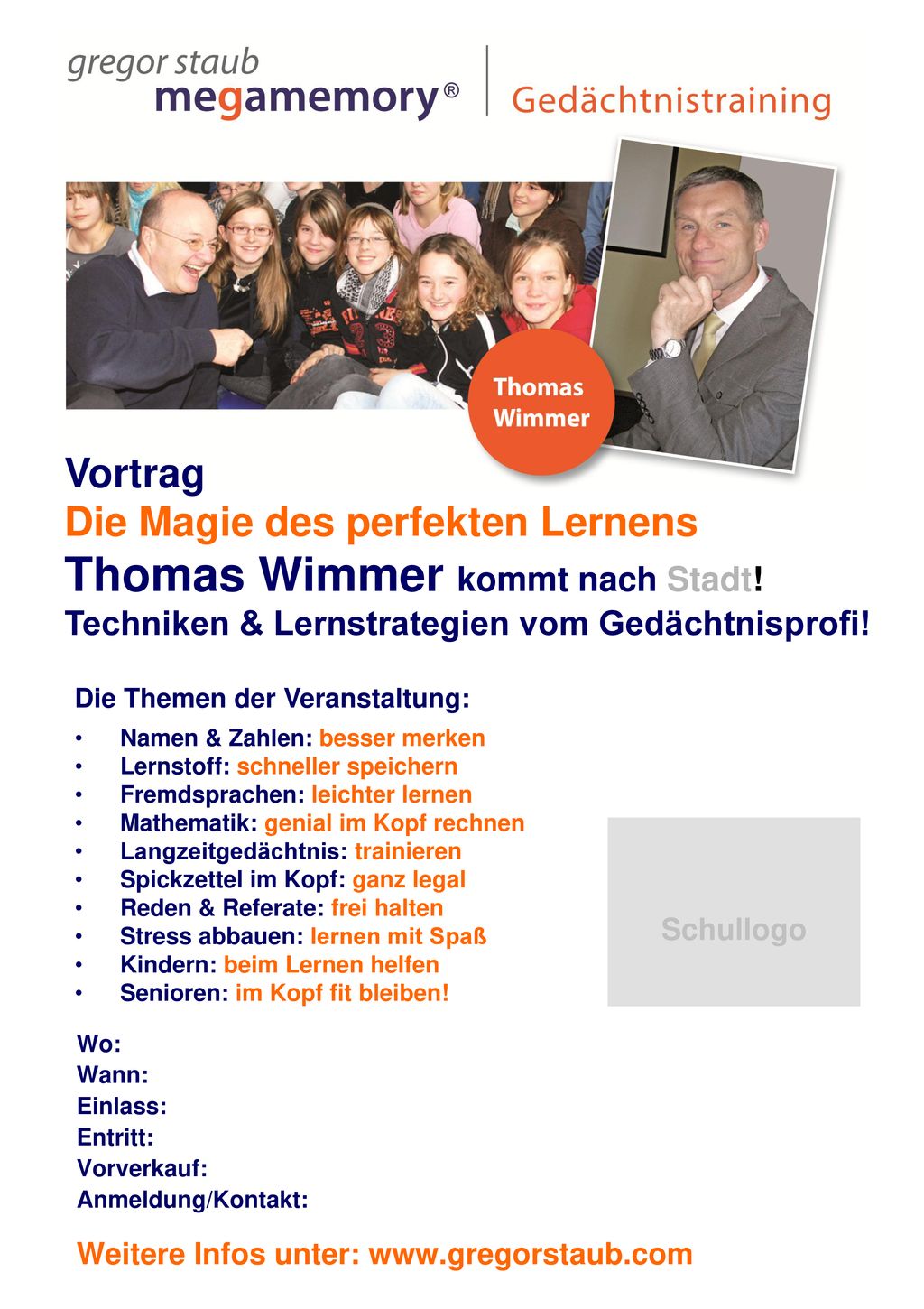 Vortrag Die Magie des perfekten Lernens Thomas Wimmer kommt nach Stadt!
