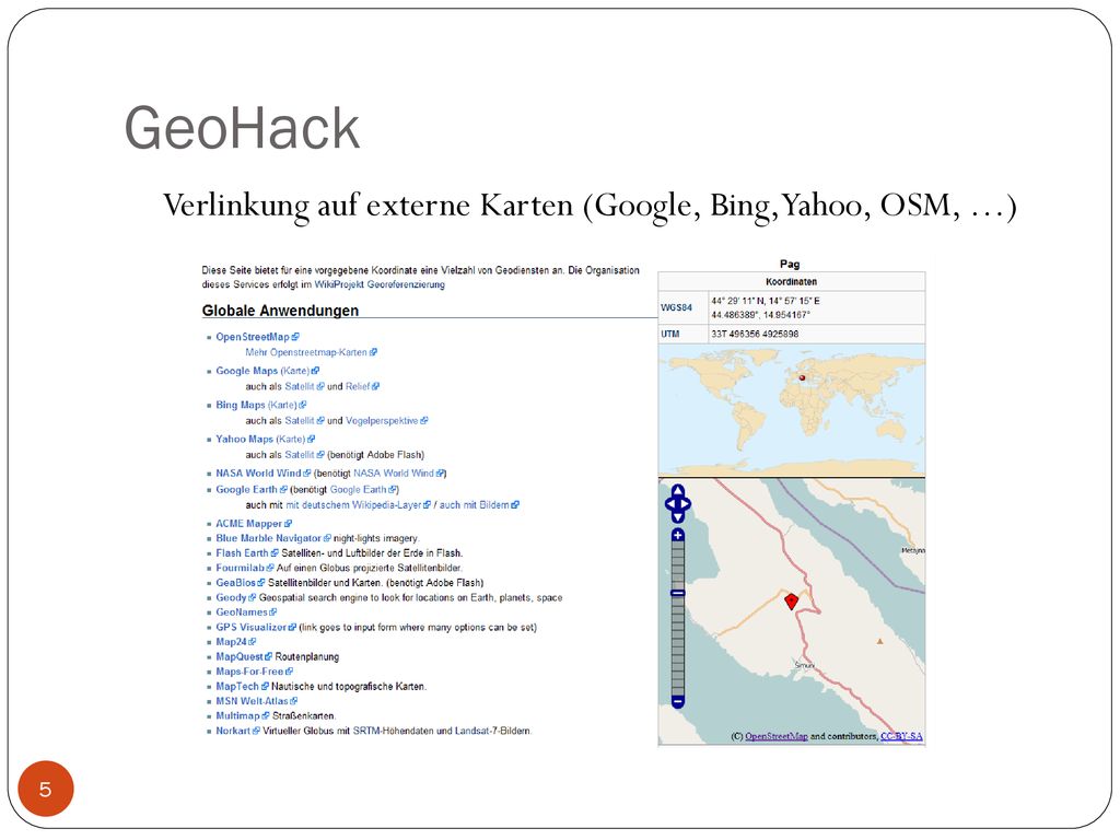 GeoHack Verlinkung auf externe Karten (Google, Bing, Yahoo, OSM, …)