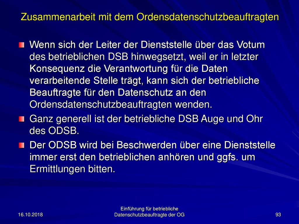 Zusammenarbeit mit dem Ordensdatenschutzbeauftragten