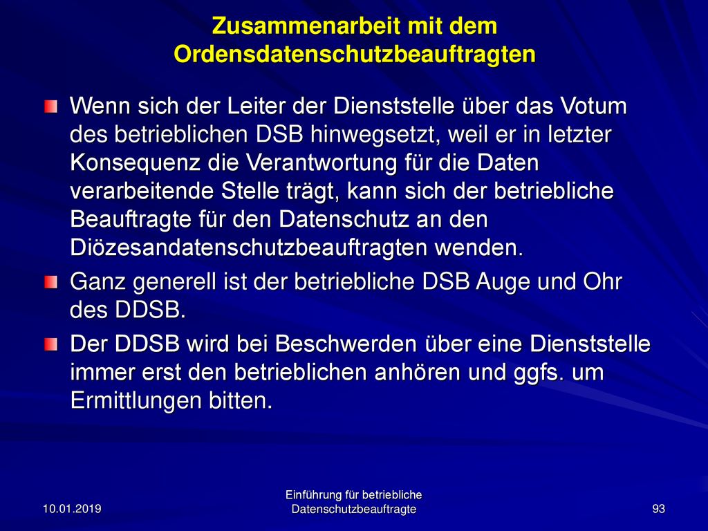 Zusammenarbeit mit dem Ordensdatenschutzbeauftragten