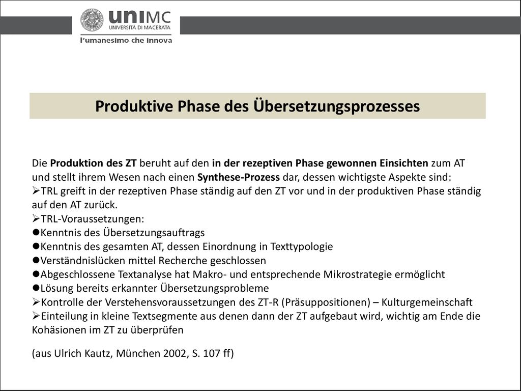 Produktive Phase des Übersetzungsprozesses