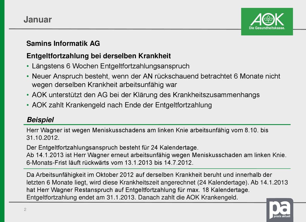 Januar Samins Informatik AG Entgeltfortzahlung bei derselben Krankheit