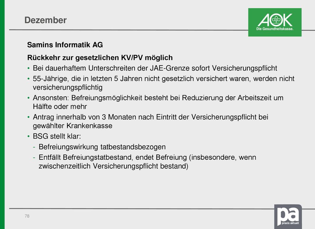 Dezember Samins Informatik AG Rückkehr zur gesetzlichen KV/PV möglich