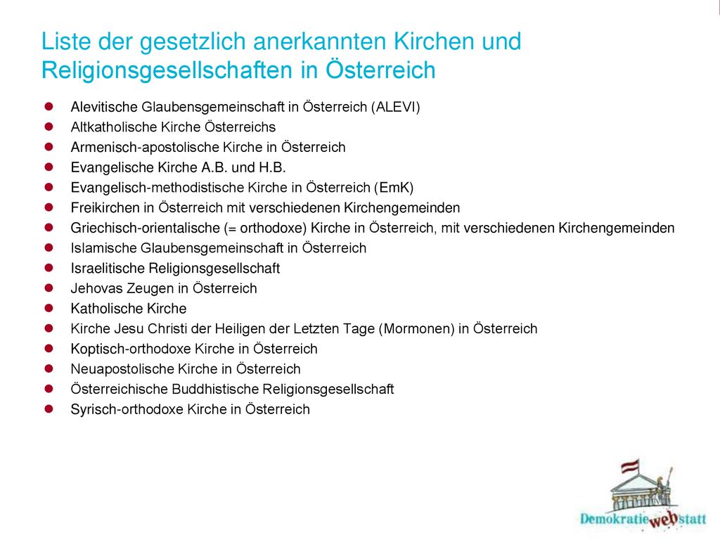 Liste der gesetzlich anerkannten Kirchen und Religionsgesellschaften in Österreich