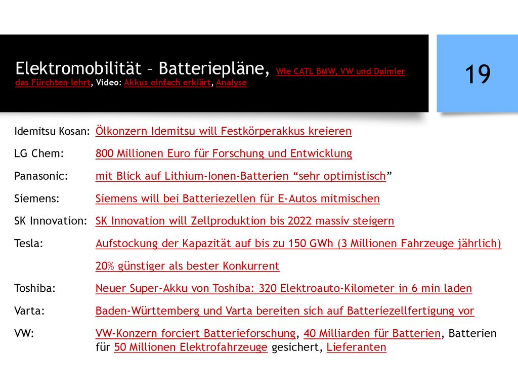 Elektromobilität – Batteriepläne, Wie CATL BMW, VW und Daimler das Fürchten lehrt, Video: Akkus einfach erklärt, Analyse