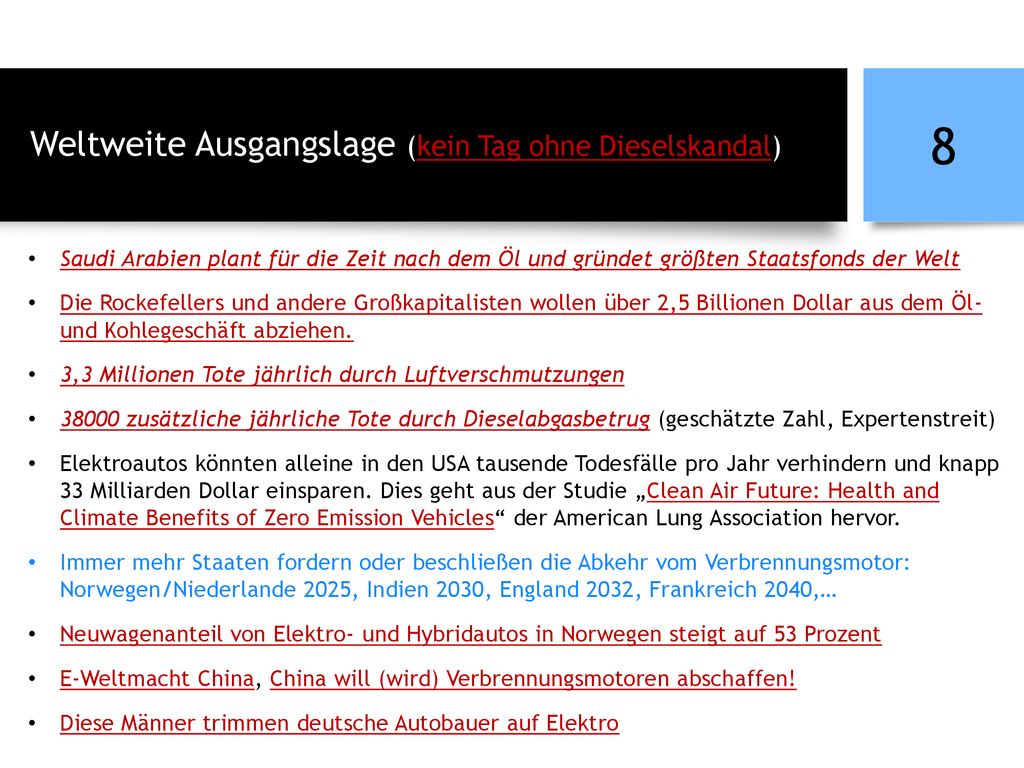 Weltweite Ausgangslage (kein Tag ohne Dieselskandal)