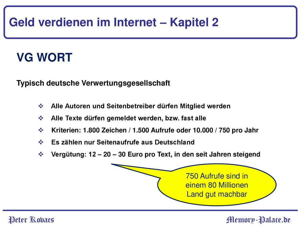 750 Aufrufe sind in einem 80 Millionen Land gut machbar