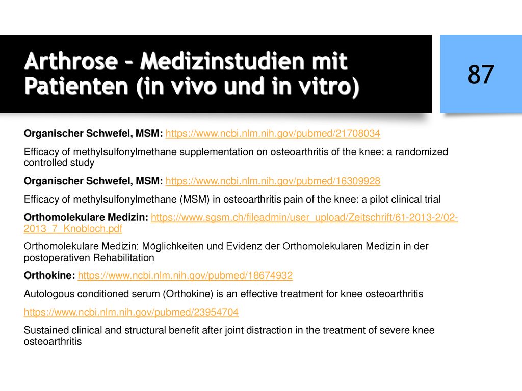 Arthrose – Medizinstudien mit Patienten (in vivo und in vitro)